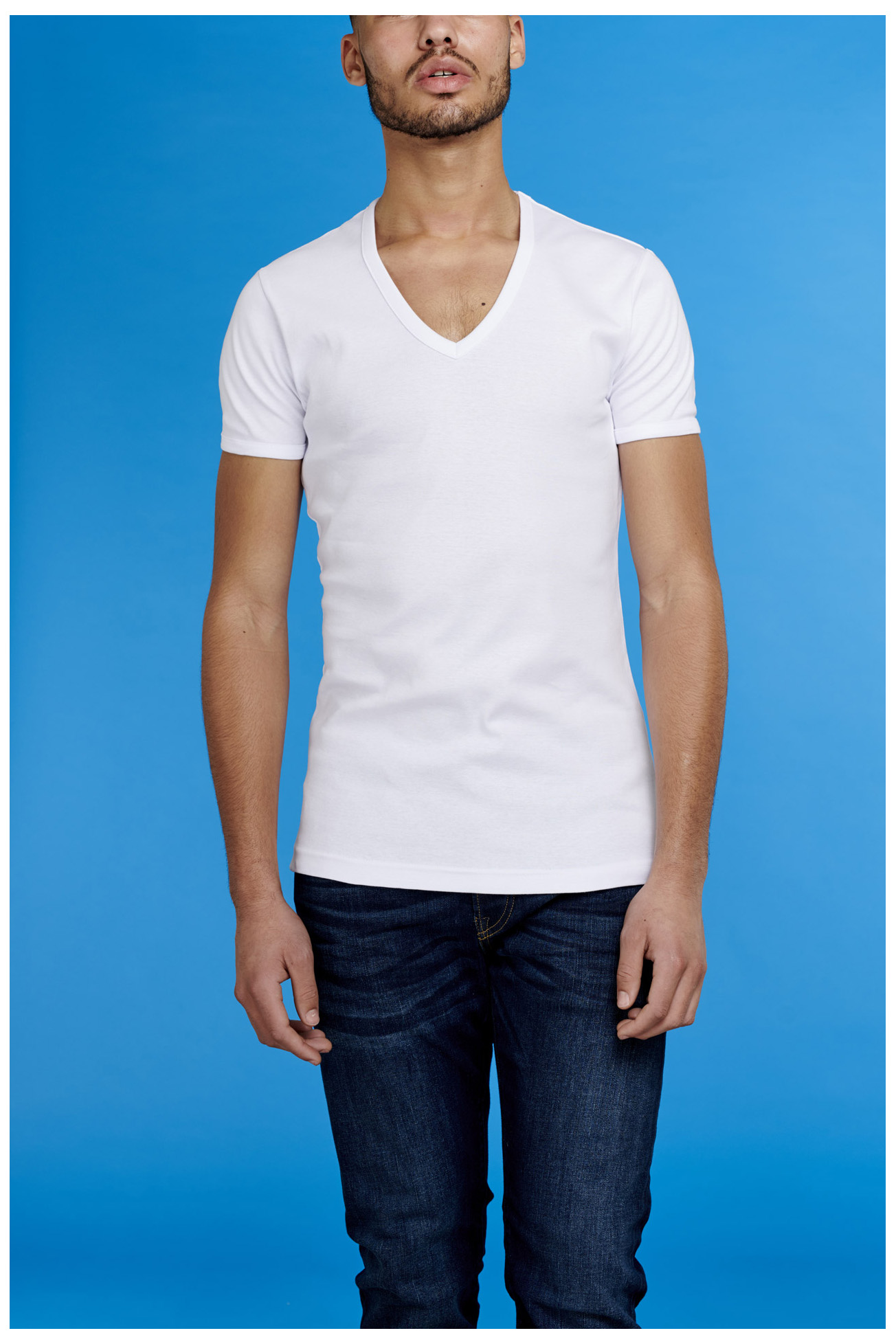 Semi Body Fit Diepe V-hals (#0304) GarageBasics0617-(0304wit)-Semi-Body-Fit-Deep-V-neck